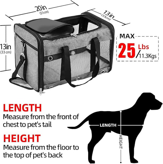 Soft Sided Cat/Dog Carrier,Collapsible Mesh Pets Travel Carriers for Pet/Puppy with Shoulder Strap & Removable Mat,Top Load Small Dogs/Cats Carry Bag Up to 25 Lbs(Grey - L)