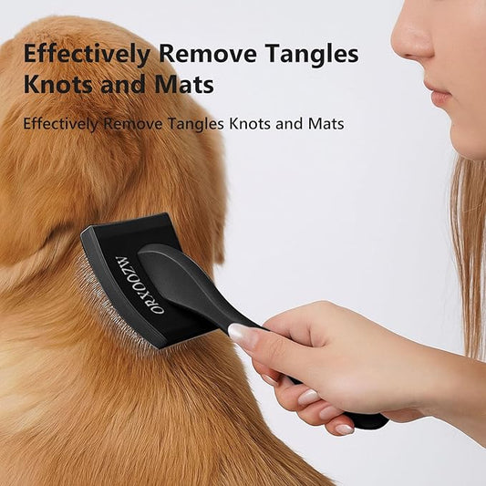3PCS Slicker Brush for Dogs & Pet Comb,Professional Dog Grooming Brush (Goldendoodles,Poodles,Labradoodles) with Extra Long Pins to Effectively Remove Tangles, Knots,Mats Hair Collection Bottle(Black)