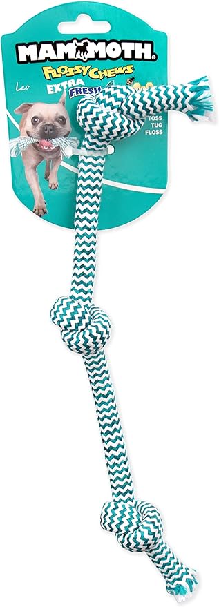 Mammoth Flossy Chews Extra Fresh Rope Tug – Premium Cotton-Poly Yarn with Floss Tug Toy for Dogs – Interactive Dog Rope Toy – Tug Dog Chew Toy for Small Dogs - Small, 15”