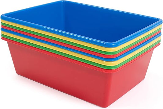 Humble Crew Toy Storage Bins for Kids, Set of 8, Primary Colors, Large - Sturdy, Colorful Plastic Storage Bins for Classroom, Playroom, Nursery, and More - Premium Toddlers Toy Organizer Bins