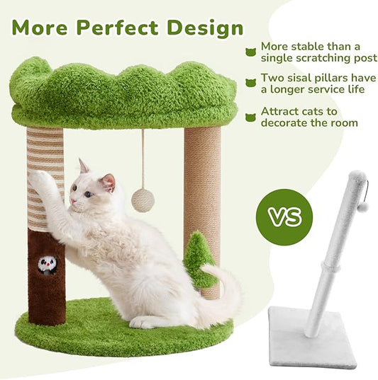 WOOCHPET Small Cat Tree with Perch Cat Bed and Removable Cover 23 inch Tall Cat Tower with 2 Scratching Sisal Scratching Posts and Cat Toys for Kittens and Adult Cats(Green)