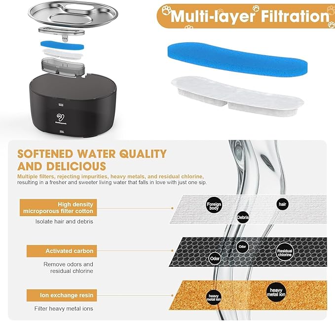 Wireless Cat Water Fountain Stainless Steel,108oz/3.2L Pet Water Fountain Battery Operated with 2 Modes, Ultra Quiet Motion Sensor Cat Water Dispenser (Black, 108 fl.oz/3.2 L)