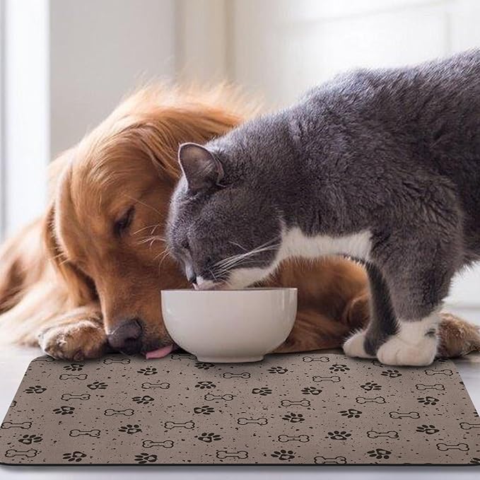 Dog Food Mats,Cat Absorbent Water Bowl Feeding Mats Pet Placemats for Food and Water Spot 17 * 30 inch