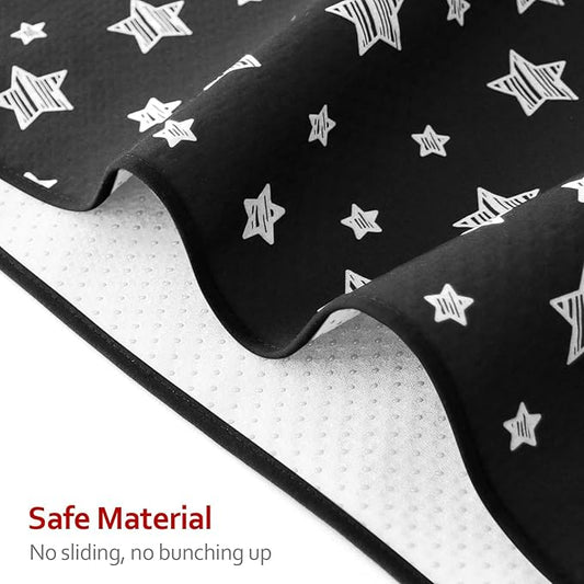 High Chair Mat Waterproof and Washable Splat Mat, Baby Splat Mat for Under High Chair, Non Slip Mat for Art/Crafts/Playtime, Protable Picnic Table Cloth Mat, 46'' x 42'', Black Star