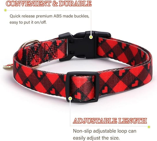 Love Pattern Dog Collar with Buckle Adjustable Safety Nylon Collars for Small Medium Large Dogs, Cute Stylish Girl Boy Christmas Dog Collar(Red Heart,L)