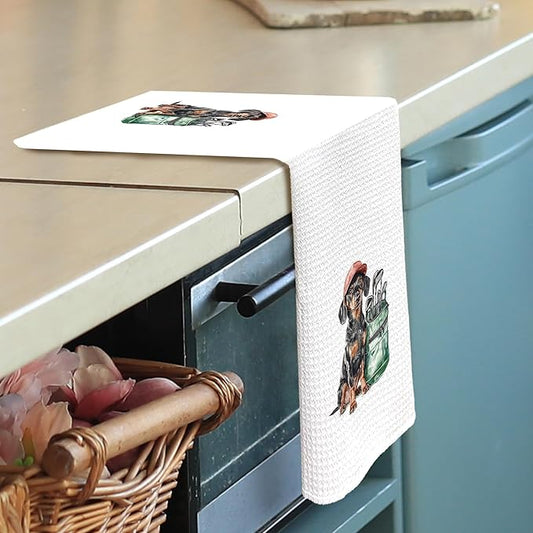 Golf Dog Kitchen Towels - Dachshund Dish Towels, Sports Gifts, Pet Golf Club Decorative Absorbent Dishcloths Hand Towels for Kitchen Gym Spa Decor 16x24 Inches