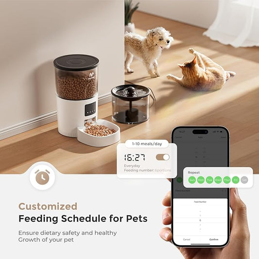 IMIPAW 5G WiFi Automatic Cat Feeder and Water Dispenser, Timed Dry Food Dispenser APP Remote Control, Programmable Portions, with Desiccant, Cat Fountains for Drinking with Filter, Small Pets (Combo)