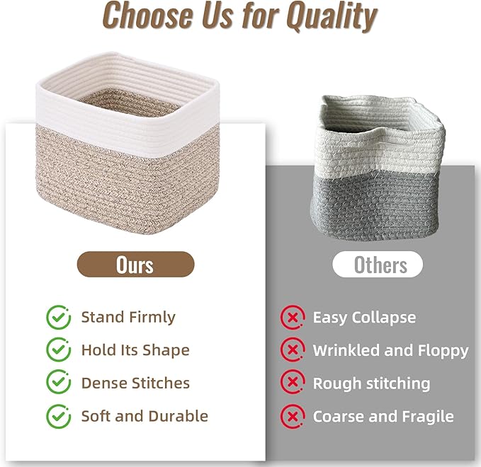 3 Pack Cube Storage Bin, 9”x9”x7” Cotton Rope Woven Baskets for Organizing Toys Clothes Towels, Square Gift Storage Baskets for Shelves, Nursery, Closet, Bathroom, Pantry (White & Jute)