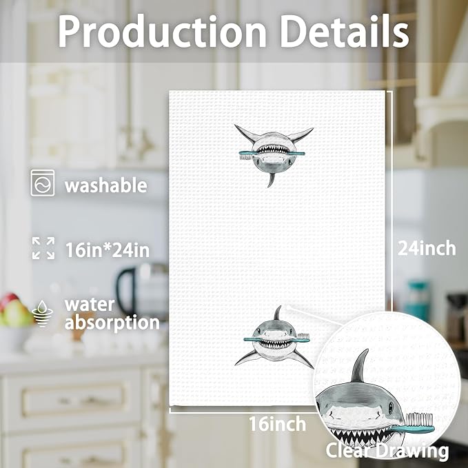Funny Bathroom Shark Hand Towels, SharkBathroom Decor, SharkGifts for SharkLovers Kids Boys Girls Hand Towels, Shark Kids HandTowels for Bathroom, Sharks Bathrooms Accessories, 16x24In