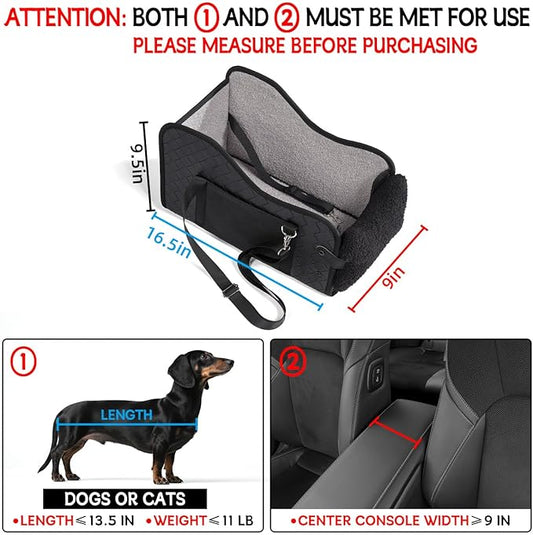 TKYZ Center Console Dog Car Seat,Pet Puppy Car Seat,Middle Console Dog Armrest Booster Seat for Small Dogs(Leather Black)