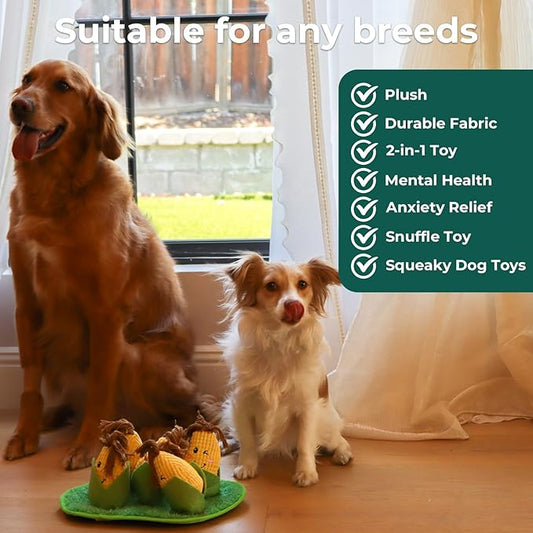 Squeaky Dog Toys for Snuffle Plush Stuffed Puppy Toy Treat Hide for Large, Medium, Small Dogs and Puppies Slow Feeder, Machine Washable, Toys for Dogs to Keep Them Busy, Corn Maze