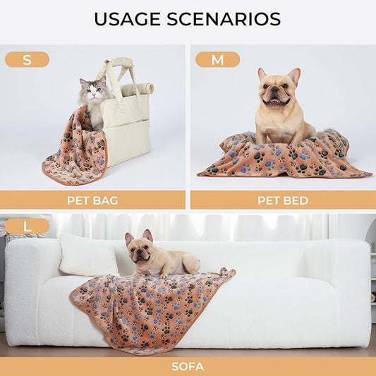 Luciphia 1 Pack 3 Blankets Super Soft Fluffy Premium Fleece Pet Blanket Flannel Throw for Dog Puppy Cat Paw Brown/Pink/White Small(23x16 inch)