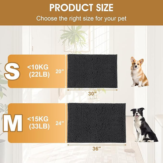 2 Pieces Muddy Door Mats for Dogs, 30" X 20" Chenille Absorbent Doormat, Trap Dirt Non Slip Heavy Indoor Doormat Soft Dog Bed Mat Front Inside Door Mat for Indoor Outdoor Entrance,Dark Grey