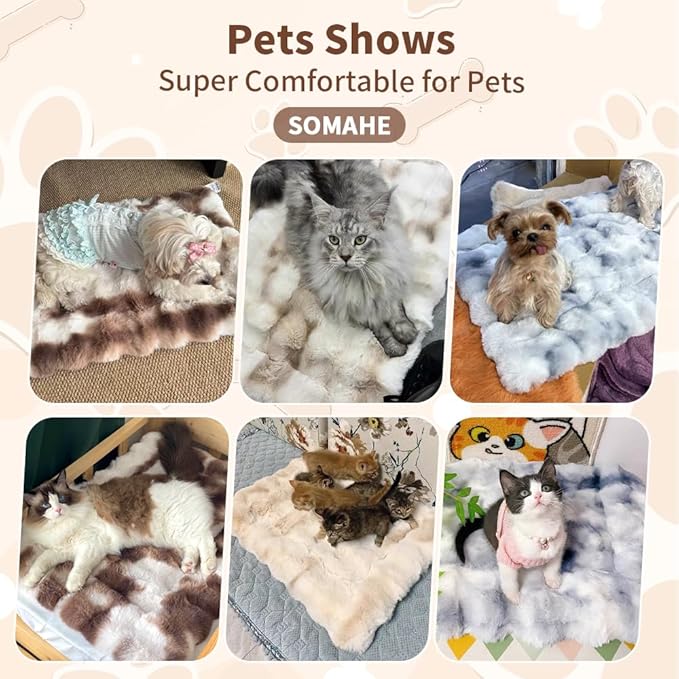 Cat Bed, Plush Faux Fur Kneading Flat Mat - Machine Washable Fluffy Pet Bed for Indoor Cats, Non-Slip Small Kitten Bed, Therapeutic Knead Cat Mat for Couch & Window Sill, 23"×15" Inch,Brown