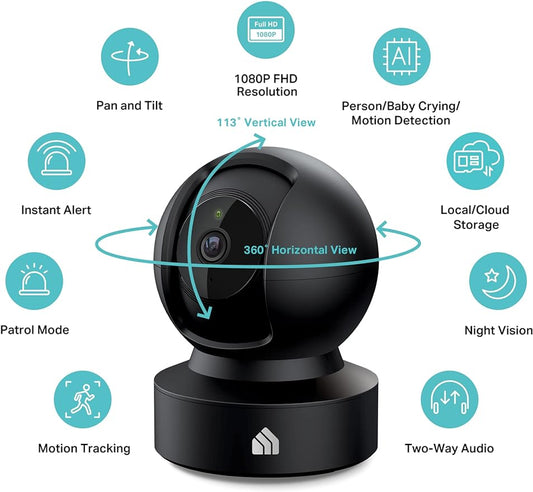 Kasa 1080p Indoor Pan/Tilt Wired Security Camera - Works as a Baby & Pet Monitor, Motion Detection & Tracking, 2-Way Audio, Night Vision, Subscription-Free Local Storage or Optional Cloud, EC71