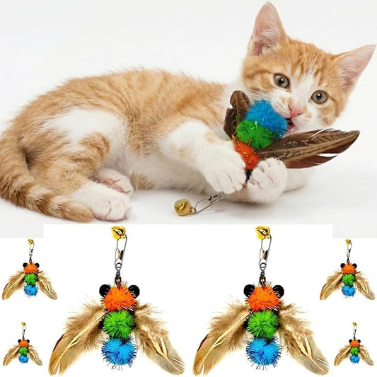 miwoowim 6 PCS Insect Bees,Feather Cat Toys, Kitty Wand Toy Refill,Cat Toy Wand Replacement Attachments,Kitten Feather Refills,Insect Interactive Teaser Wand Feathers