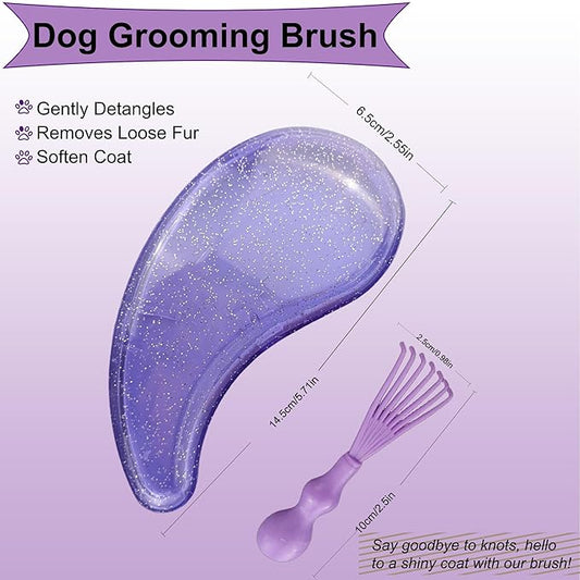 Gentle Grooming Puppy Brush with Gift Box , Fit for Small Dog , Yorkie, Shih Tzu, Maltipoo, Maltese and Pomeranian ,Toy Poodle Accessories, Soft Bristle (Glitter Purple)
