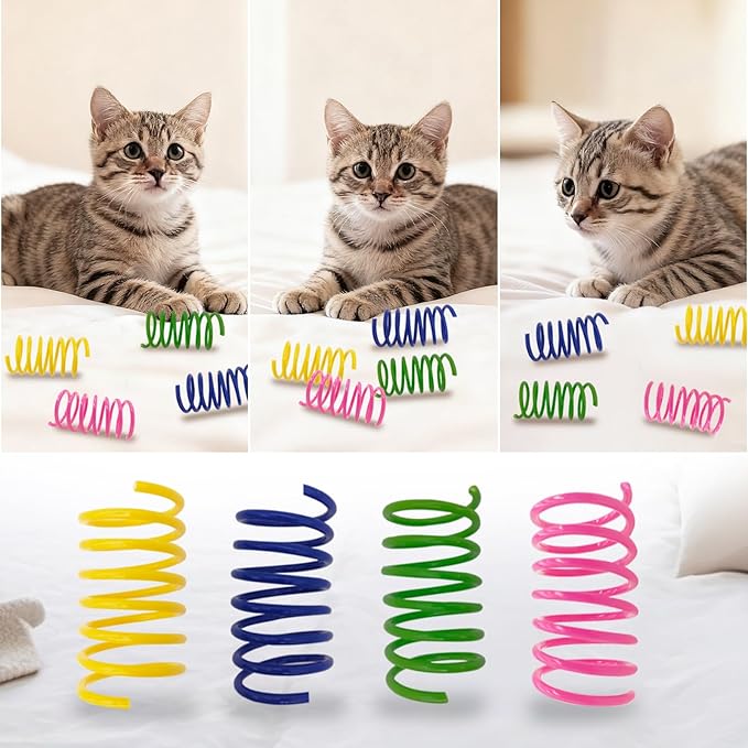 Cat Spring Toys 60 Pack, Interactive Toys for Kittens to Swat, Bite & Hunt, Colorful Durable Plastic Spiral Springs for Indoor Cats