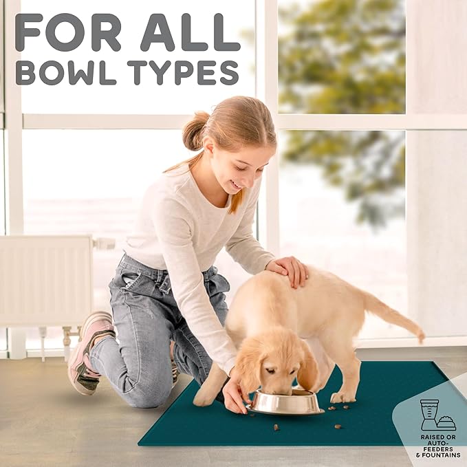 Dog Food Mat - Raised Edges Dogs Mat for Food and Water Prevent Spill, Waterproof Cat Food Mats Protect Floors, Easy Clean Dog Bowl Mats for Food and Water, Silicone Pet Food Tray