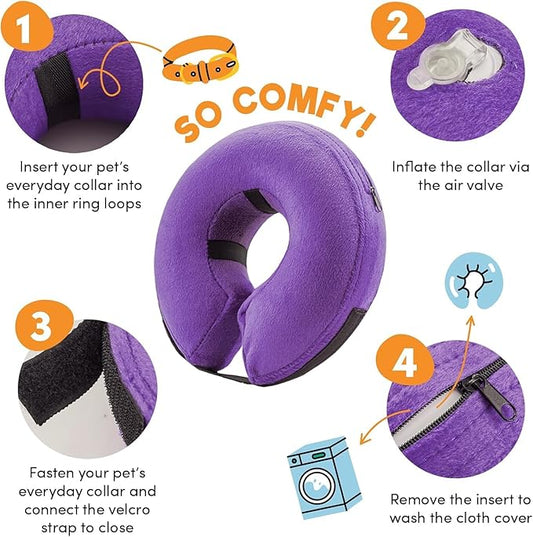 BENCMATE Inflatable Dog Cone Collar Alternative, Soft Dog Cone for Small Medium Large Dogs and Cats, Neck Recovery ECollar Donut Collar After Surgery (Large+, Purple)