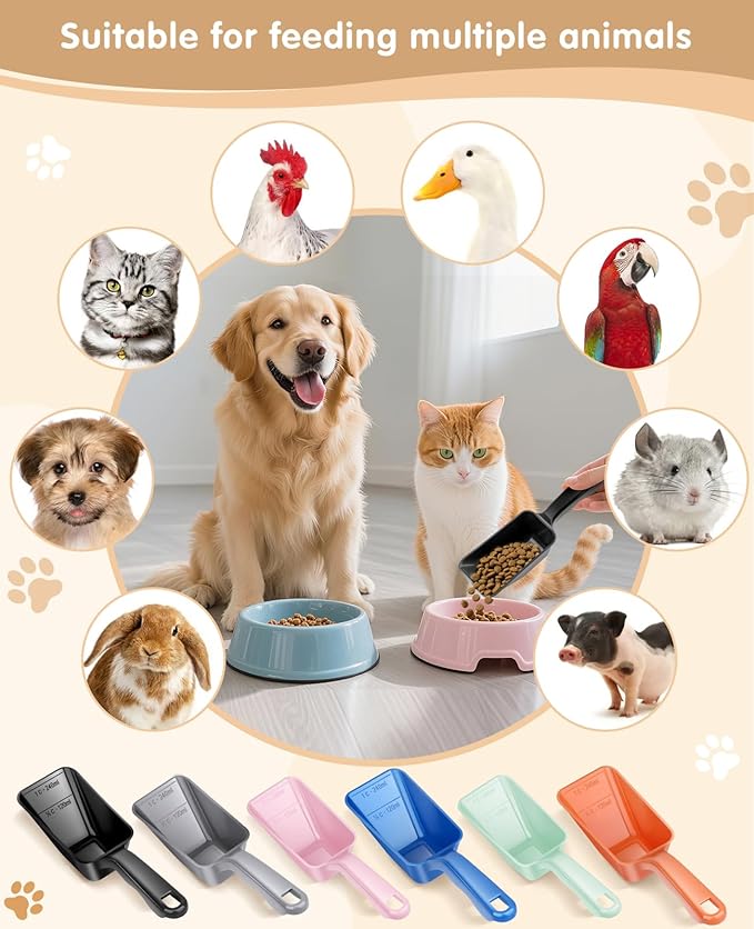 2-Pack Dog Food Scoop 1 Cup, Plastic Pet Food Measuring Scoop With Measuring Lines (1/2 & 1 Cup Markings) for Dogs, Cats, Fish, Bird(Black and Pink)