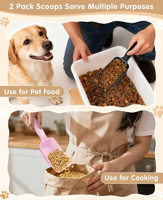 2-Pack Dog Food Scoop 1 Cup, Plastic Pet Food Measuring Scoop With Measuring Lines (1/2 & 1 Cup Markings) for Dogs, Cats, Fish, Bird(Black and Pink)