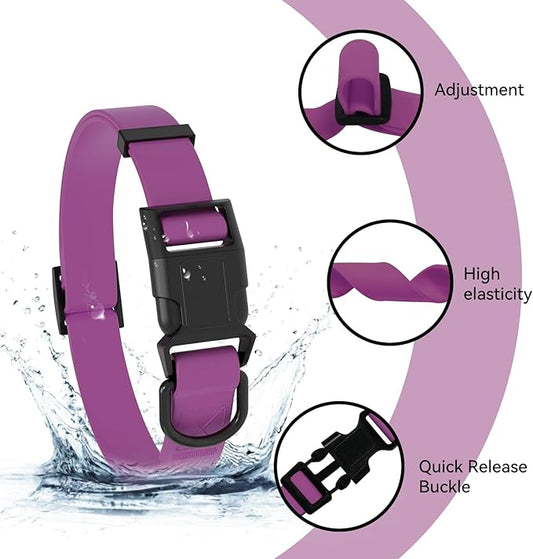 Waterproof Dog Collar, Easy to Clean Rubber Dog Collars with Quick Release Buckle Fits Small Medium or Large Dogs (Purple, S < 9.5-14.1 inch)