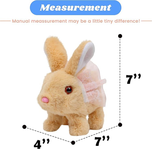 Hopearl Hopping Rabbit with Dress Interactive Electronic Pet Plush Bunny Toy with Sounds and Movements Animated Walking Wiggle Ears Twitch Nose Gifts for Toddlers Birthday, Brown, 7''