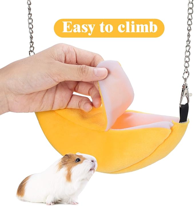 Jetec 2 Pcs Hamster Hammock Soft Bed Small Pet Animals Hamster Hanging House Cage Nest for Guinea Pig Rat Chinchilla Sleep and Play, Banana and Pineapple(Yellow)