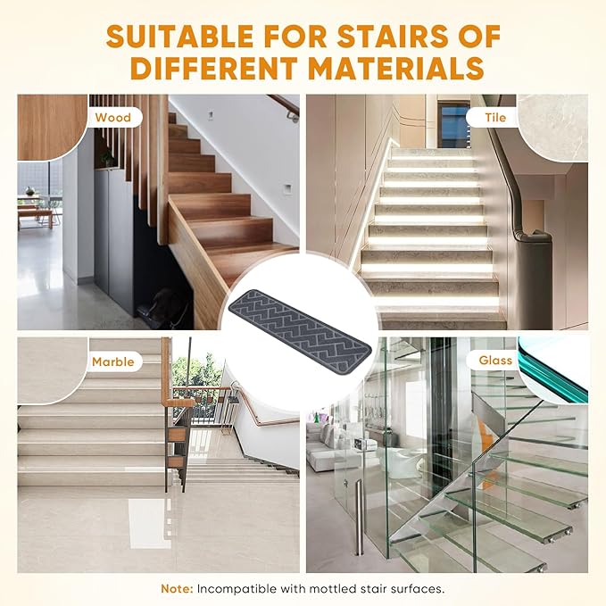 15 Pack 8 "X 30" Non Slip Stair Treads for Wooden Steps, Carpet Stair Treads Made of Polyester and Reusable Adhesive, Stair Runner Rugs for Kids, Elders and Dogs Pets (Gray)
