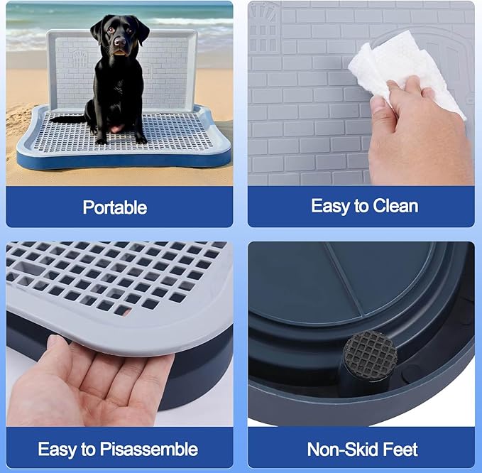 Pee Pad Holder,Indoor Dog Potty Pad,Puppy Potty Training Tray,for Small and Medium-Sized Dogs,20"*15", with Pee Wall, Non-Skid Feet(Navy Blue)