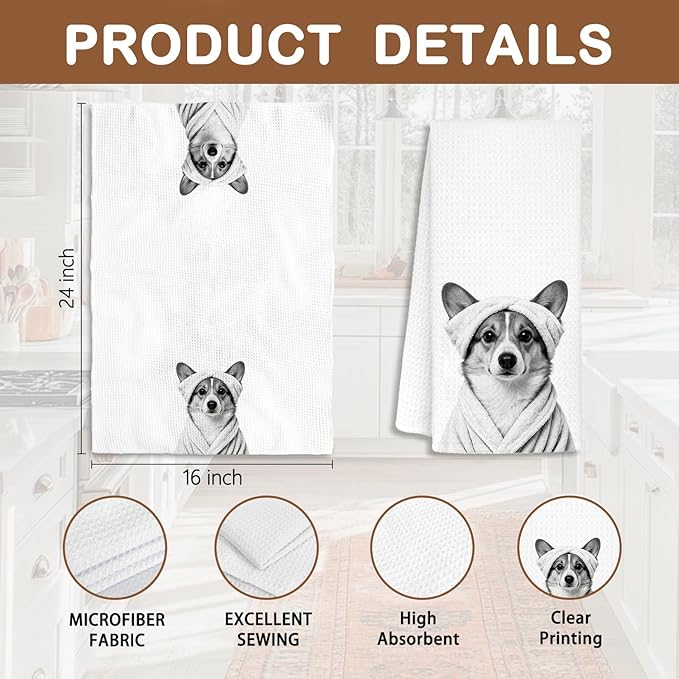 Funny Corgi Hand Towels, Corgi Gifts for Women, Gifts for Dog Lovers Mom Dad Owners Decorative Hand Towels for Bathroom Decor, Funny Dog Bathroom Decor, 16x24 Inch