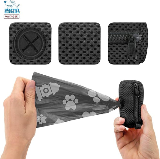 Best Pet Supplies 2-Pack Dog Poop Bag Holder Leash Attachment, Color, Reusable Mesh Dispenser Pouch for Travel, Walking, Park, and Outdoor Use, Soft and Durable with Clip-On - Mesh Black
