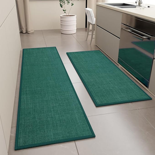 Kitchen Mat Set of 2 PCS, Christmas Cushioned Non Slip Rugs for Kitchen Floor, Absorbent Runner Comfort Standing Mats Washable for Kitchen, Office, Home (Green, 17.3"x47"+17.3"x71")