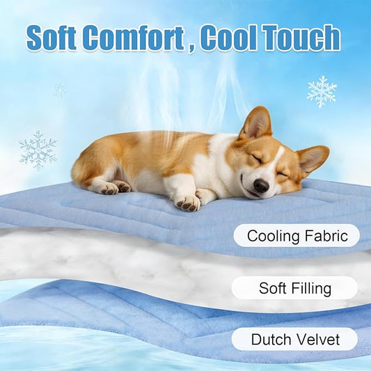 Dog Cooling Mat Self Coolings Foldable Cooling Pad for Dog in Summer Coolings Mat for Dogs and Cats Machine Washable (Rectangle,Blue, Medium-36 L x 23" W)