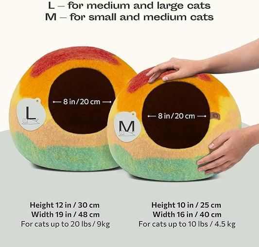 MEOWFIA Cat Cave – Premium Felt Cat Bed for Indoor Cats, Handmade 100% Merino Wool, Cat (Medium, Tucson Sunset) (Pack of 2)