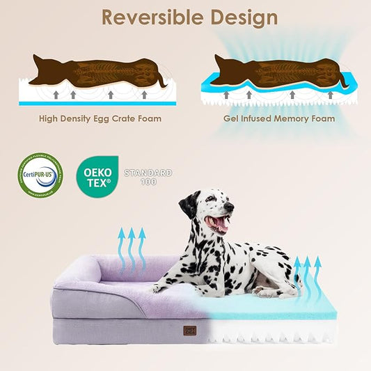 EHEYCIGA Orthopedic Dog Bed for Large Sized Dog, 36x27x7 Inch Large Memory Foam Dog Couch Bed with Sides, Waterproof Liner & Washable Removable Cover, Bolster Pet Sofa, Purple