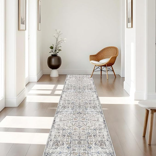 RUUGME 2x10 Kitchen Runner Rug - Vintage Washable Rugs with Non Slip Backing Soft Stain Consistant Carpet for Hallway Entryway Bedroom Indoor Home Decor Floor Mat for Bathroom Laundry (2'x10', Brown)