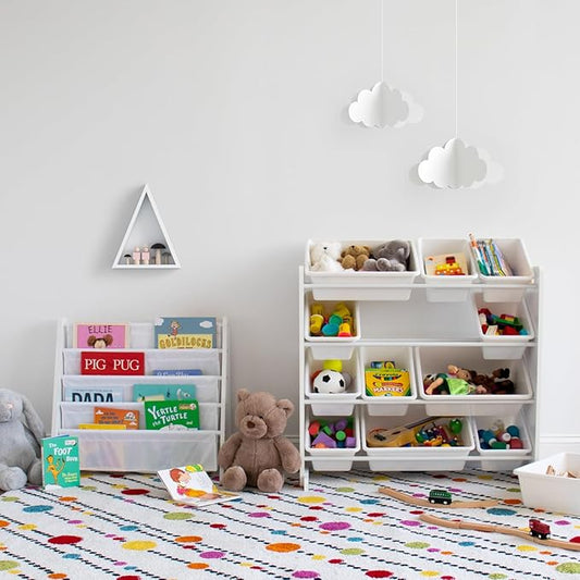 Humble Crew Kids Toy Storage Organizer with 12 Plastic Bins, White – Removable Bins for Playroom, Bedroom, Toddler Furniture for Boys and Girls Ages