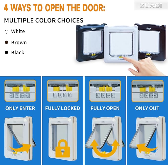 4 Way Locking Cat Door(Outer Size9.4 x8.6''),Dog Door for Window,Magnetic Pet Door for Interior Exterior Door,Weatherproof Cat Flap for Thin Door and Wall