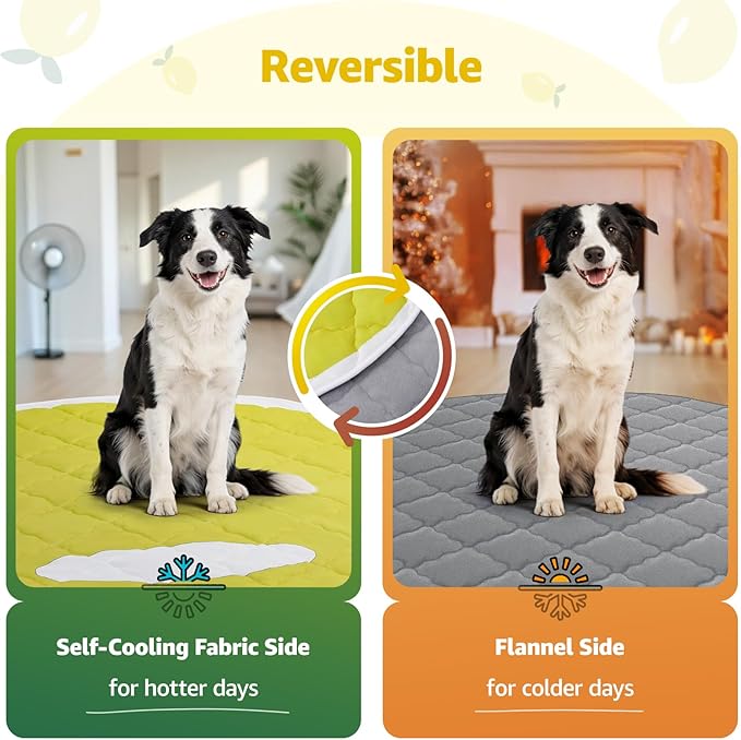 LOOBANI Dog Cooling Mat 40"x60"- Cute Lemon Design Cooling Mat for Dogs (Cool & Warm Side), Waterproof Self-Cooling Mat for Crate, Floor, Car for Medium Dogs, Cats, Pet, Yellow 40x60 in