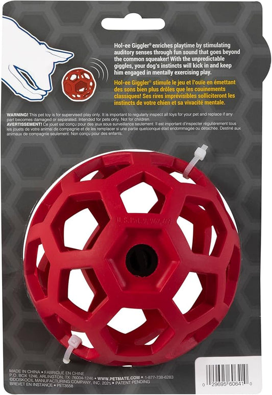 JW Pet HOL-ee Giggler Dog Toy Puzzle Ball, Natural Rubber, Medium (4.5 Inch Diameter), Red (Pack of 2)