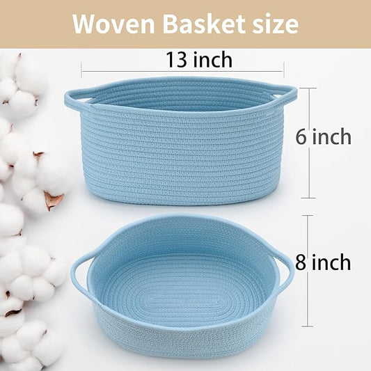 Baby Blue Cute Woven Storage Basket with Handle, Baskets for Gifts Empty, Gift Baskets for Valentines Day, Baby Shower, Burr, Raffle Fundraiser, Decorative Organizer Box for Baby Toy Pet