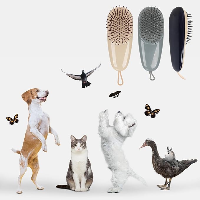 Cat Dog Grooming Brush, Air Cushion Massage Comb Hair Removal Comb for Short and Long Haired Pets Massage Tool Reduces Shedding Brush, Wine red