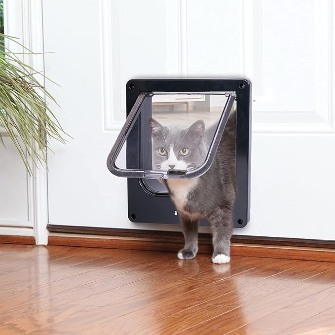 Upgraded Version - Cat Doors Flap (for Cat up to 29.5lb), Magnetic Pet Door with 4 Way Locking for Interior Exterior Doors, Weatherproof Gate, Easy Installation