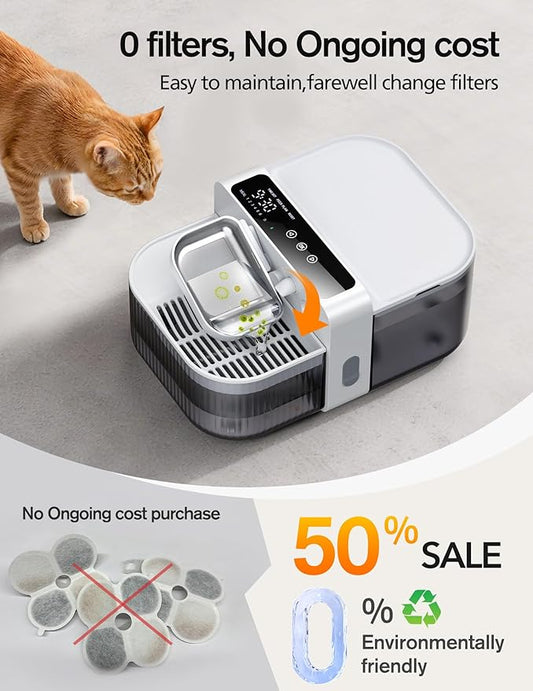 Chumajor 3.5L Wireless Cat Water Fountain with No Filters, 180-Day Battery & Precision Flow Control,Smart Pet Water Dispenser with Wastewater Separation & Custom Scheduling for Cats & Dogs, White