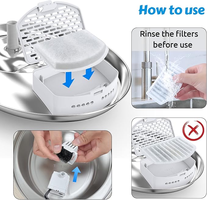 ORSDA Cat Water Fountain Filters, ONLY for D36/D66 Cat Fountain With Water Level Window, (8 Filters Replacement+4 Pump Sponges)