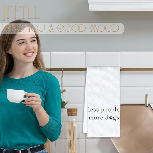 Funny Dog Kitchen Towels, Gifts for Dog Lovers, Pet Lover Gifts Dish Tea Towels for Kitchen Decor, Less People More Dogs Decorative Hand Towel for Bathroom, 16x24 Inch