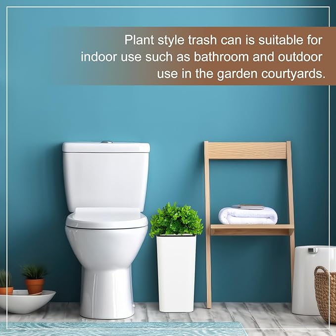 Jingmore Dog Poop Trash Can Outside 3.96 Gal/15 L Plant Styled Dog Waste Trash Can with Lid 50 Pcs Plastic Waste Bags Outdoor Indoor Poop Container Slim Garbage Bin for Yard Garden Pet (White)