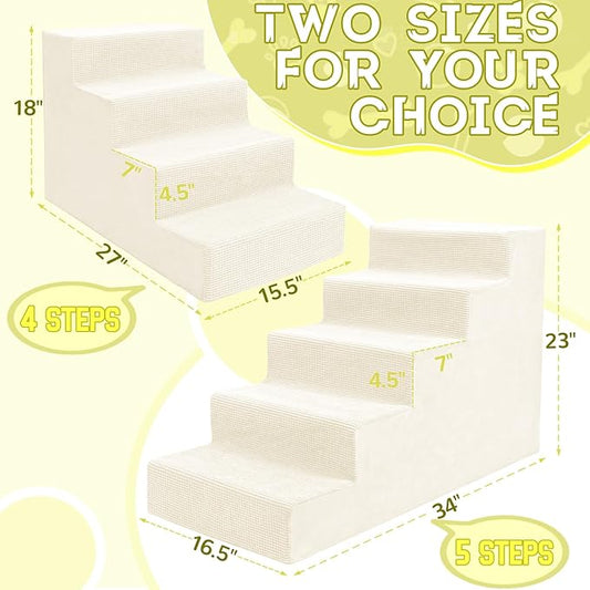 Niubya Dog Stairs for Small Dogs and Cats,18'H Non-Slip Bottom Pet Steps for High Beds and Couch,High-Density Foam Pet Stairs White,4 Steps